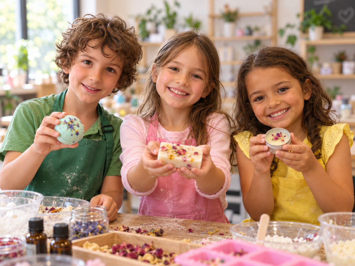 Enfants participant à une fête d’anniversaire créative avec fabrication de produits MA Création Écol