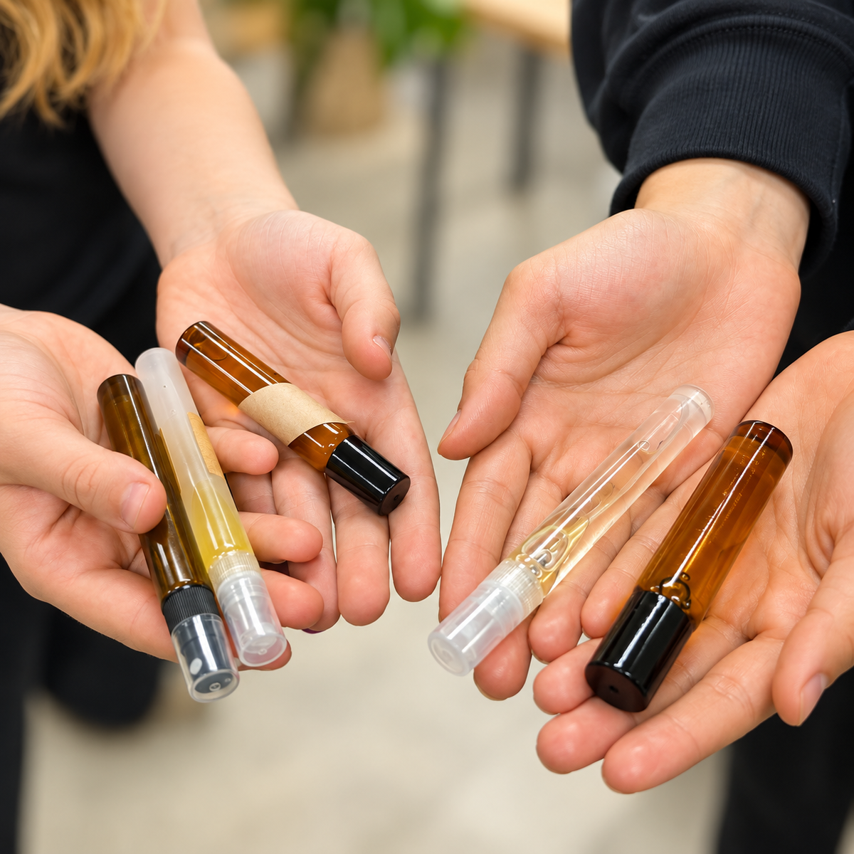 Parfums et roll-on personnalisés fabriqués lors d’un atelier scientifique MA Création Écolo